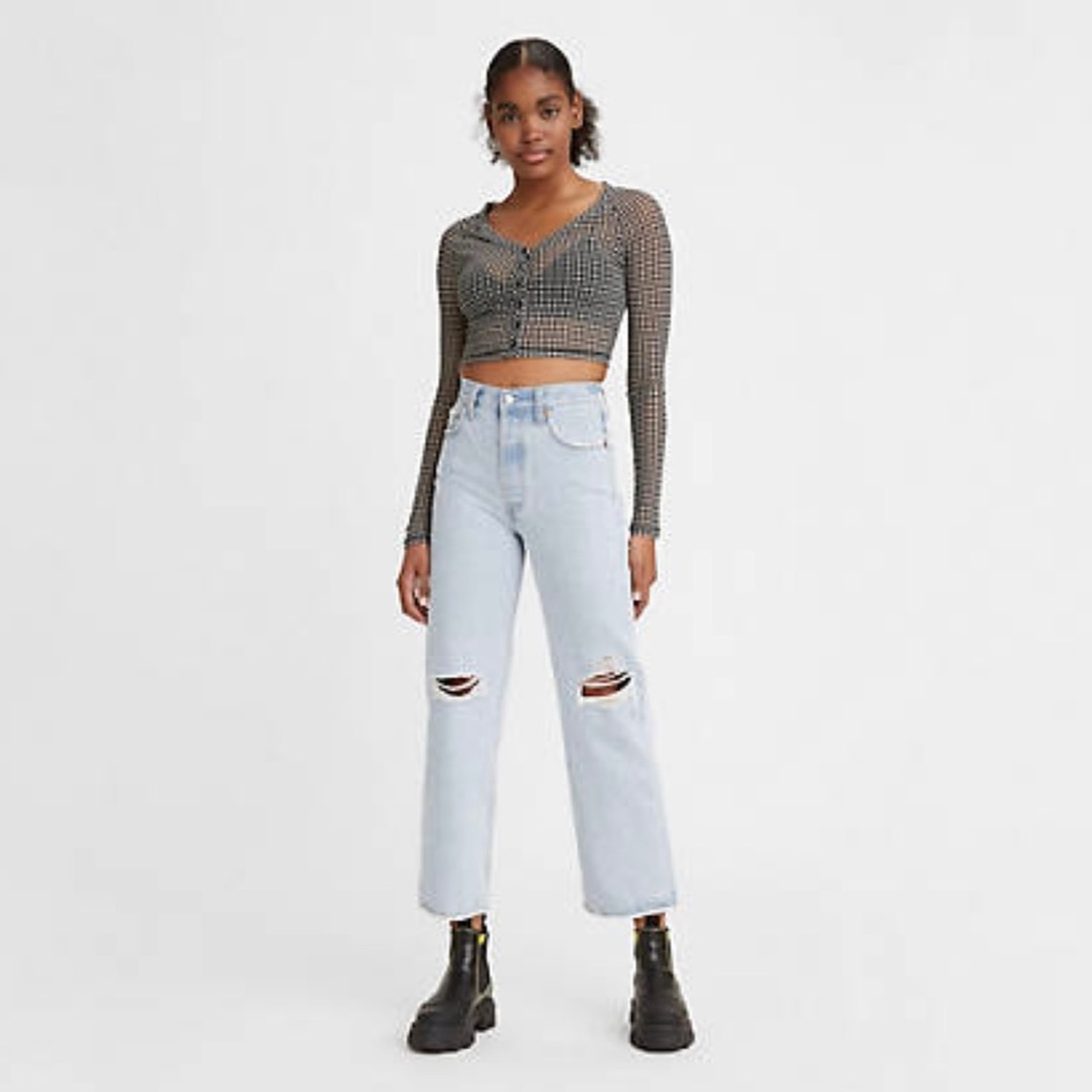 Levi’s | Ribcage Distressed Light Wash Straight Ankle Jeans